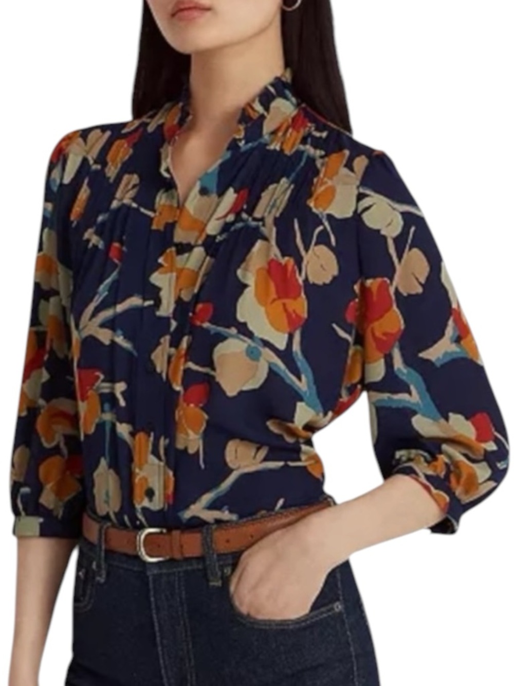 LAUREN RALPH LAUREN Black Label Georgette Floral Blouse Size XS PETITE— PRETTY!